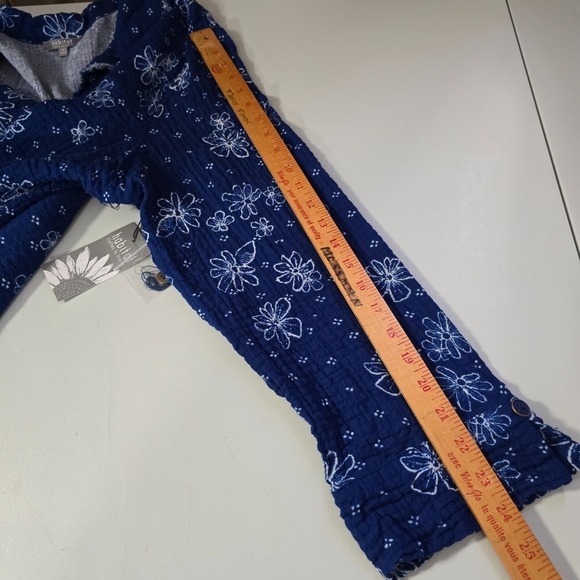 Habitat Womens Shirt XL Blue Floral Button Up Long Sleeve Raw Edges Lounge - Picture 12 of 13